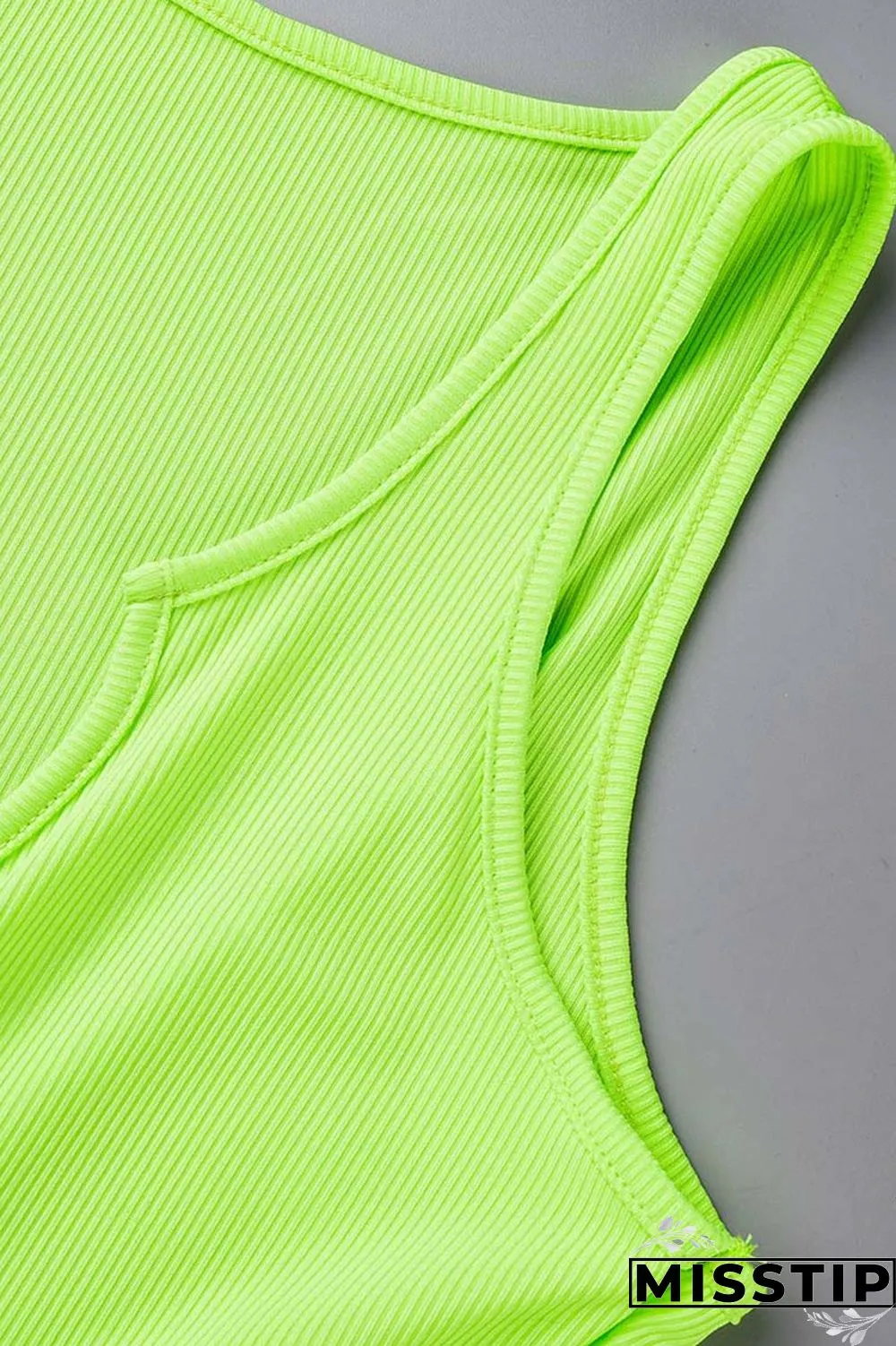 Fluorescent Green Sexy Solid Basic U Neck Vest Dress Dresses