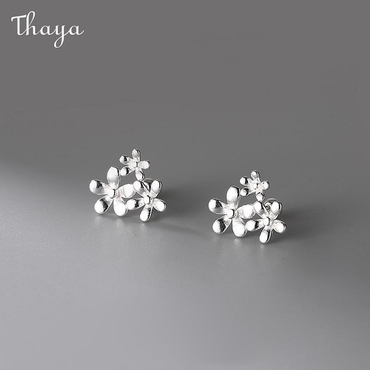 Thaya 925 Silver Retro Three Flower  Earrings