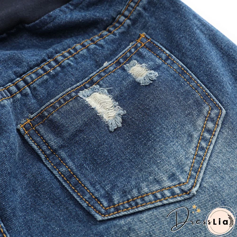 Pregnant Women's Ripped Hole Loose Denim Maternity Shorts Summer Casual Belly Clothes