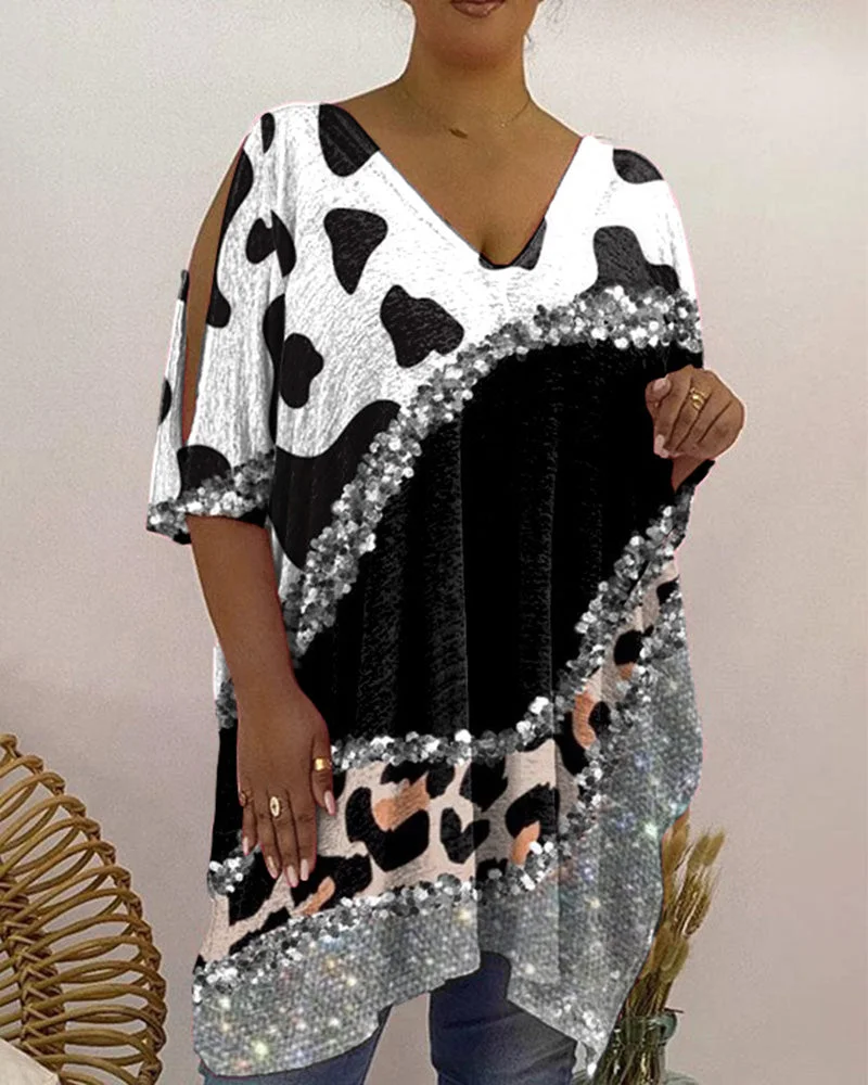 V-Neck Loose Casual Print T-Shirt