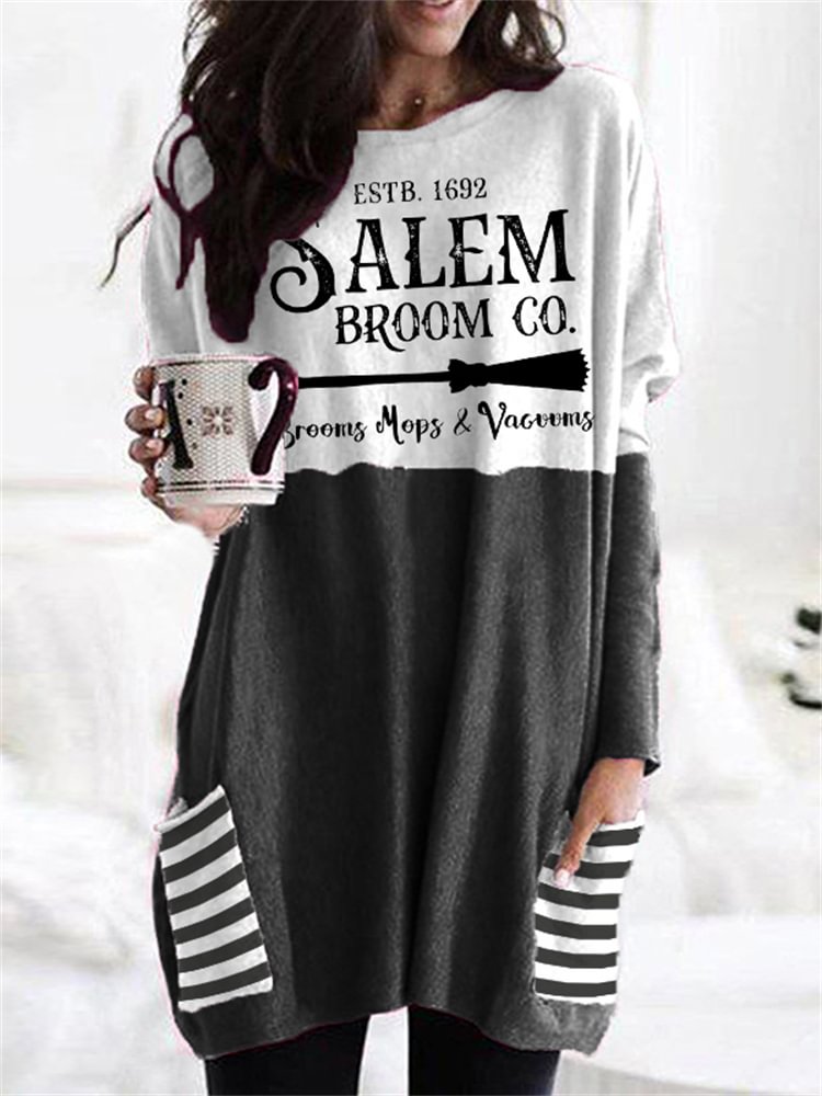 Halloween Salem Broom Co Patchwork Tunic