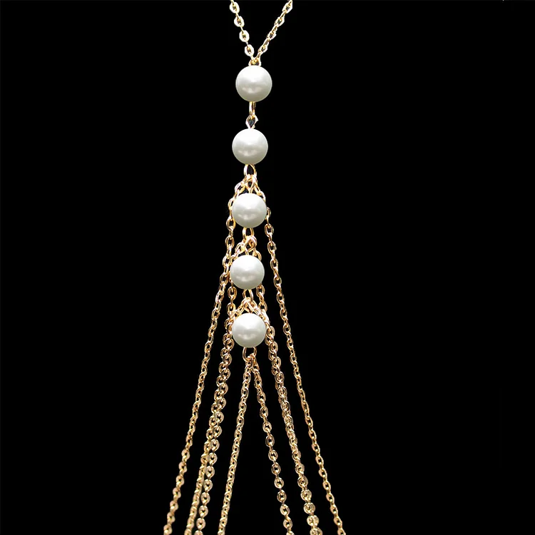 Layered Tassel Pearl Bikini Body Chain
