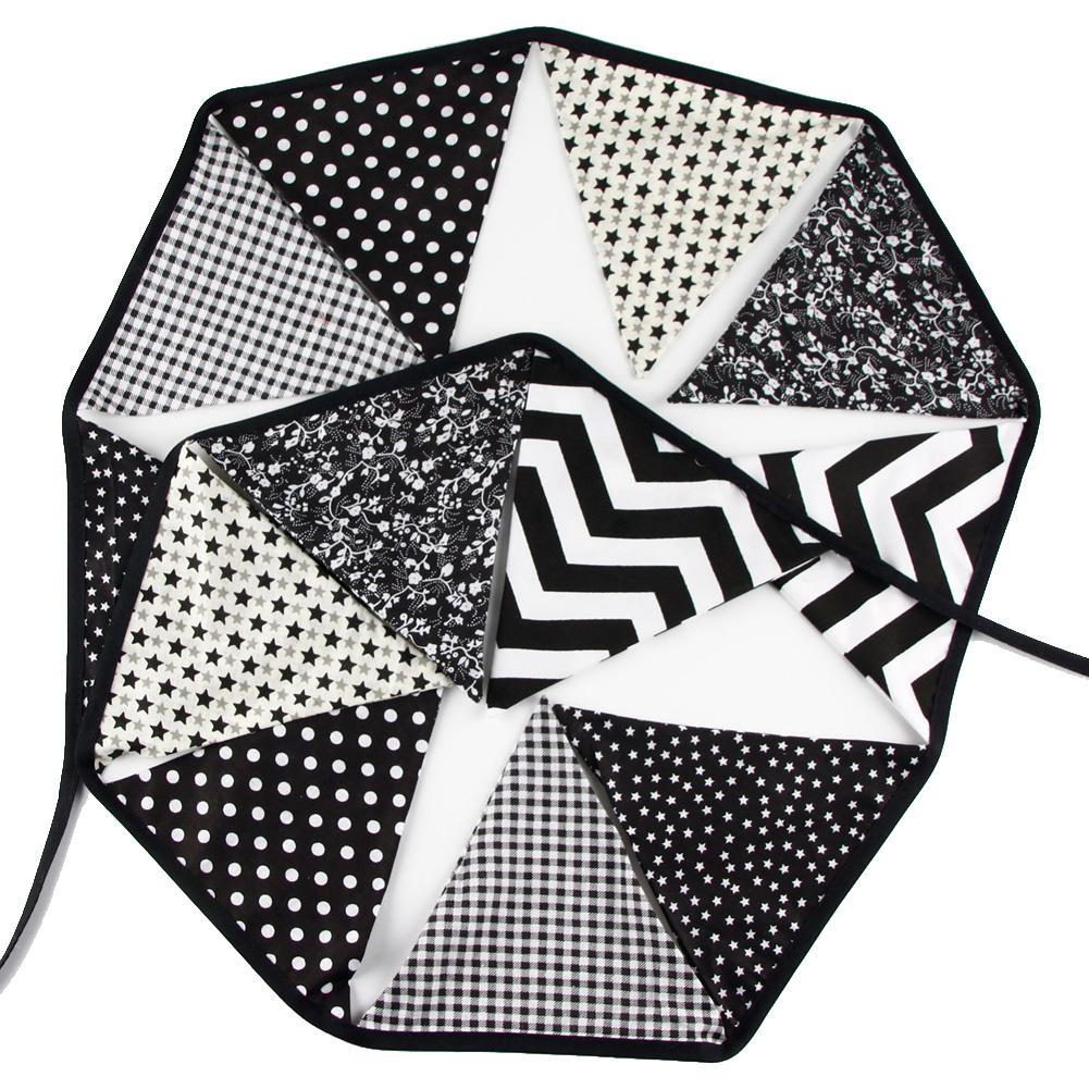 

12 Flags 3.2m Black White Cotton Party Wedding Pennant Bunting Banner Decor, 501 Original