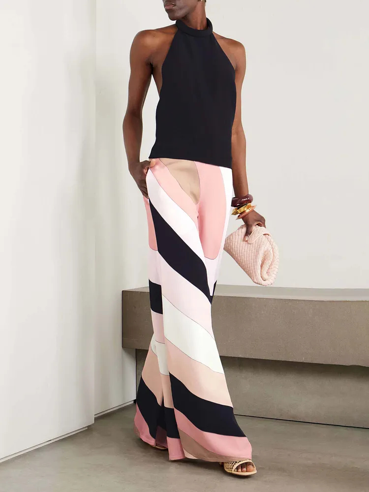 Elegant Stripe Print Halter Neck Jumpsuit