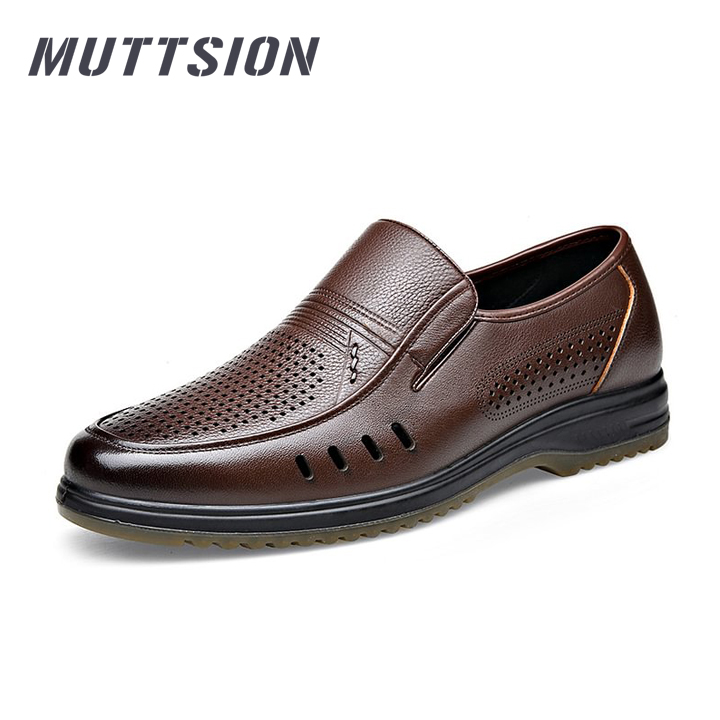 MUTTSION Cowhide Hollow Breathable Sandals | British Style Business Casual Sandals MUTTSION.COM MUTTSION