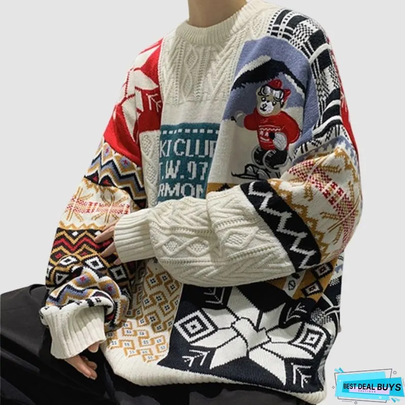 Christmas Ski Bear Embroidered Sweater