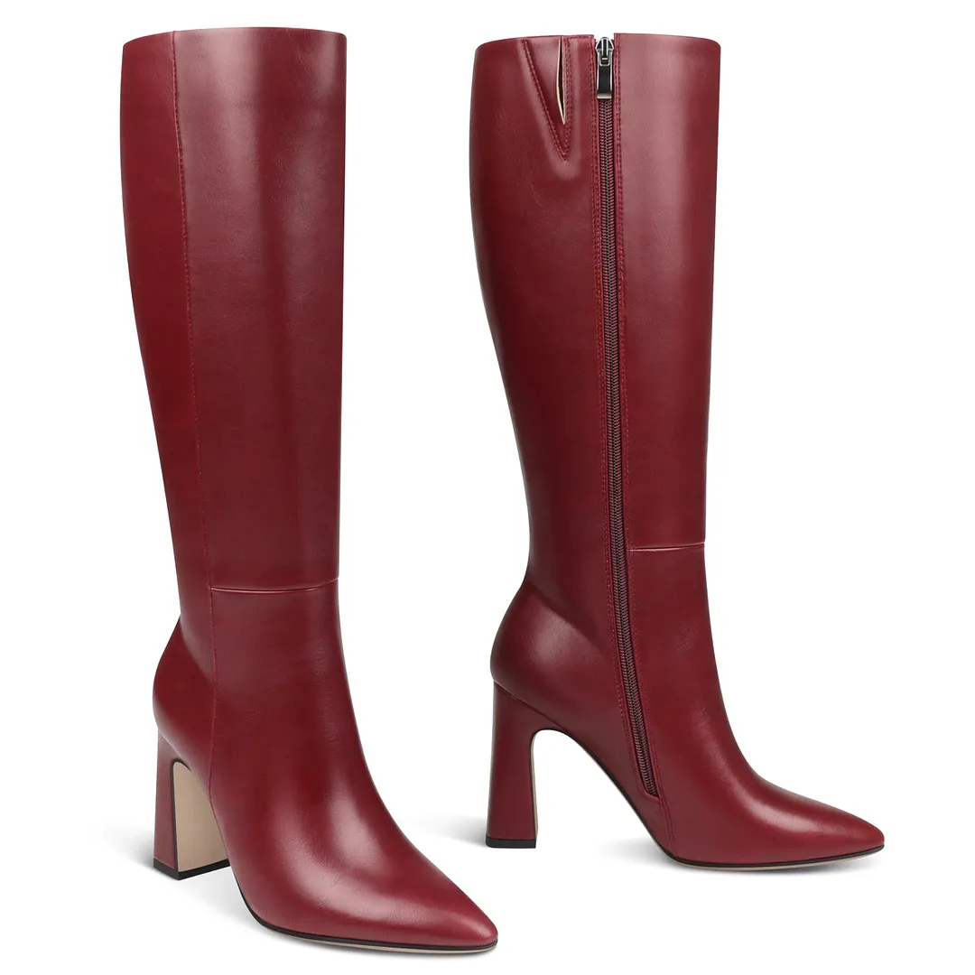 Women's Square-Toe Knee-High Boots with Platform and Block Heels