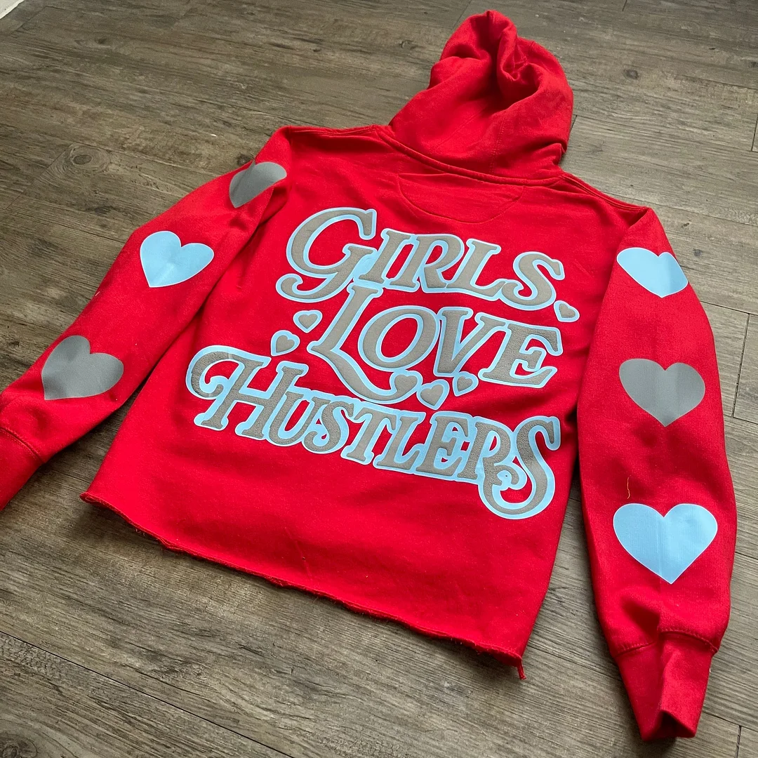 Girls Love Hustlers Print Long Sleeve Hoodie