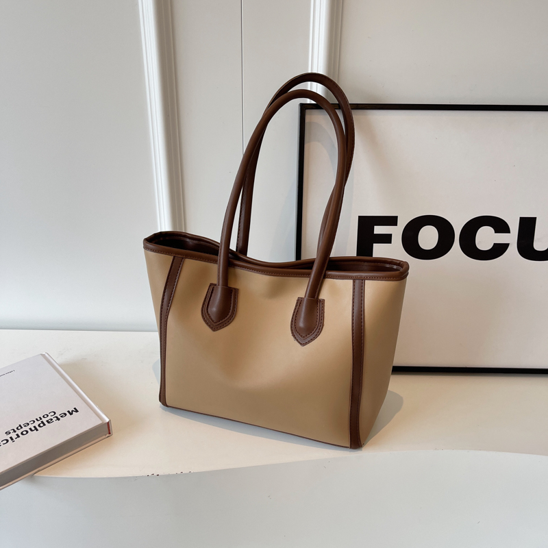 Nulclover shoulder bag Casual Women's Large Capacity Tote Bag 2025 Autumn New PU Leather Contrast Shoulder Bags Chic Lady Versatile Commuter Handbag back to school