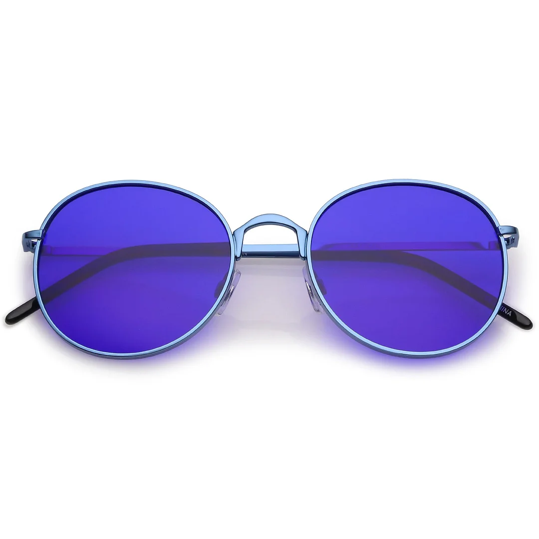 Bold Full Metal Frame Round glasses With Color Tinted Flat Lens 52mm