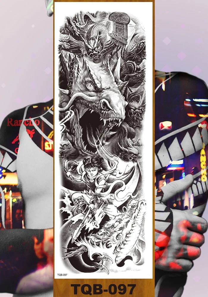 Full Flower Arm Temporary Tattoo Sticker Man Woman Girl Body Sexy Fake Tatoo Pterodactyl Bodhisattva Monkey King Phoenix Nirvana