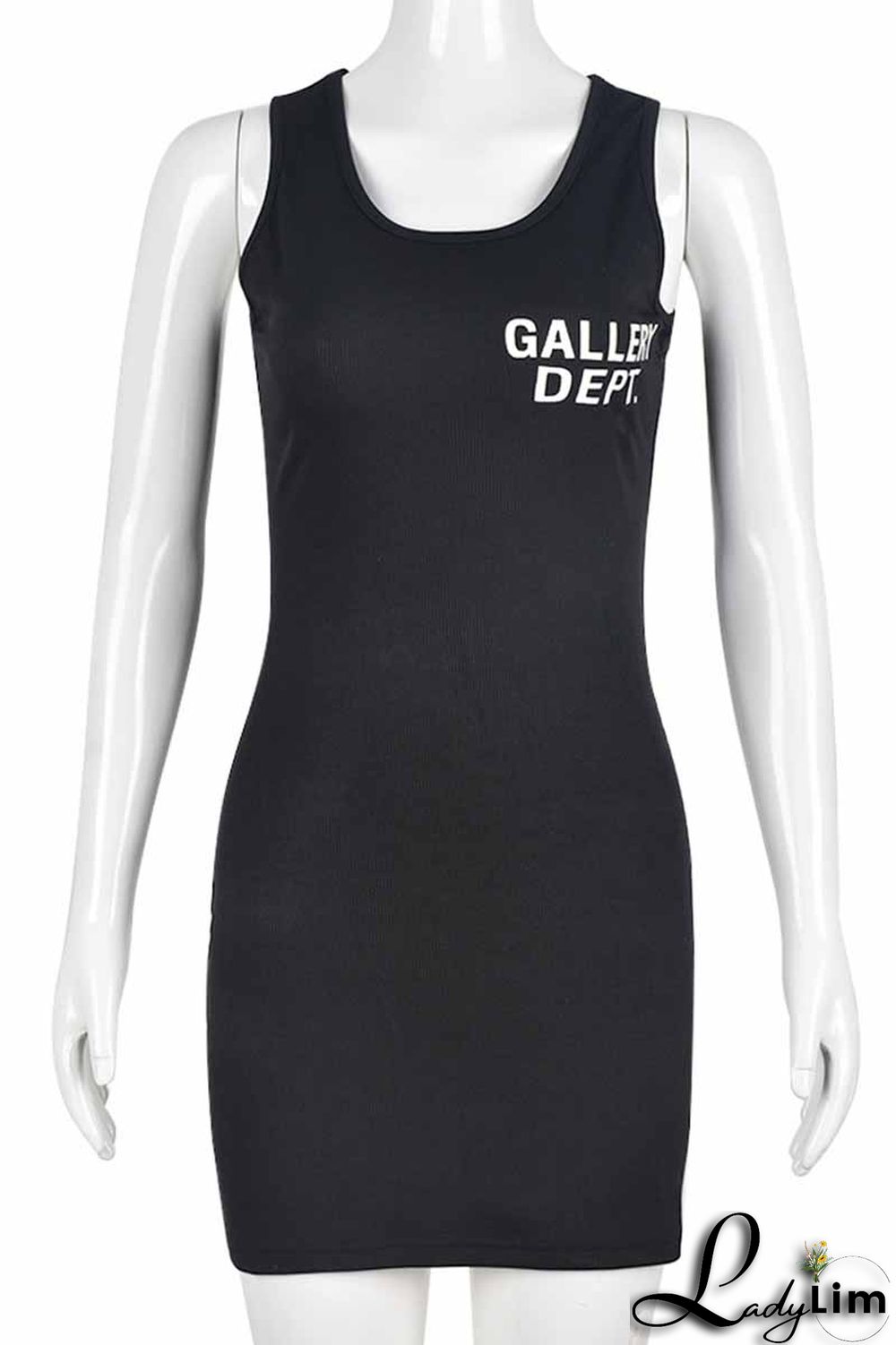 Grey Street Print Letter U Neck One Step Skirt Dresses