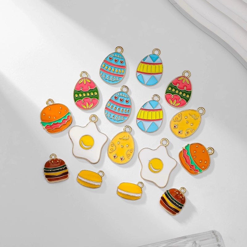 10 PCS/Package 14.2*21.7mm 19.3*17.3mm 21*25.5mm Alloy Easter Egg Hamburger Fried Egg Jewelry Accessories Pendant