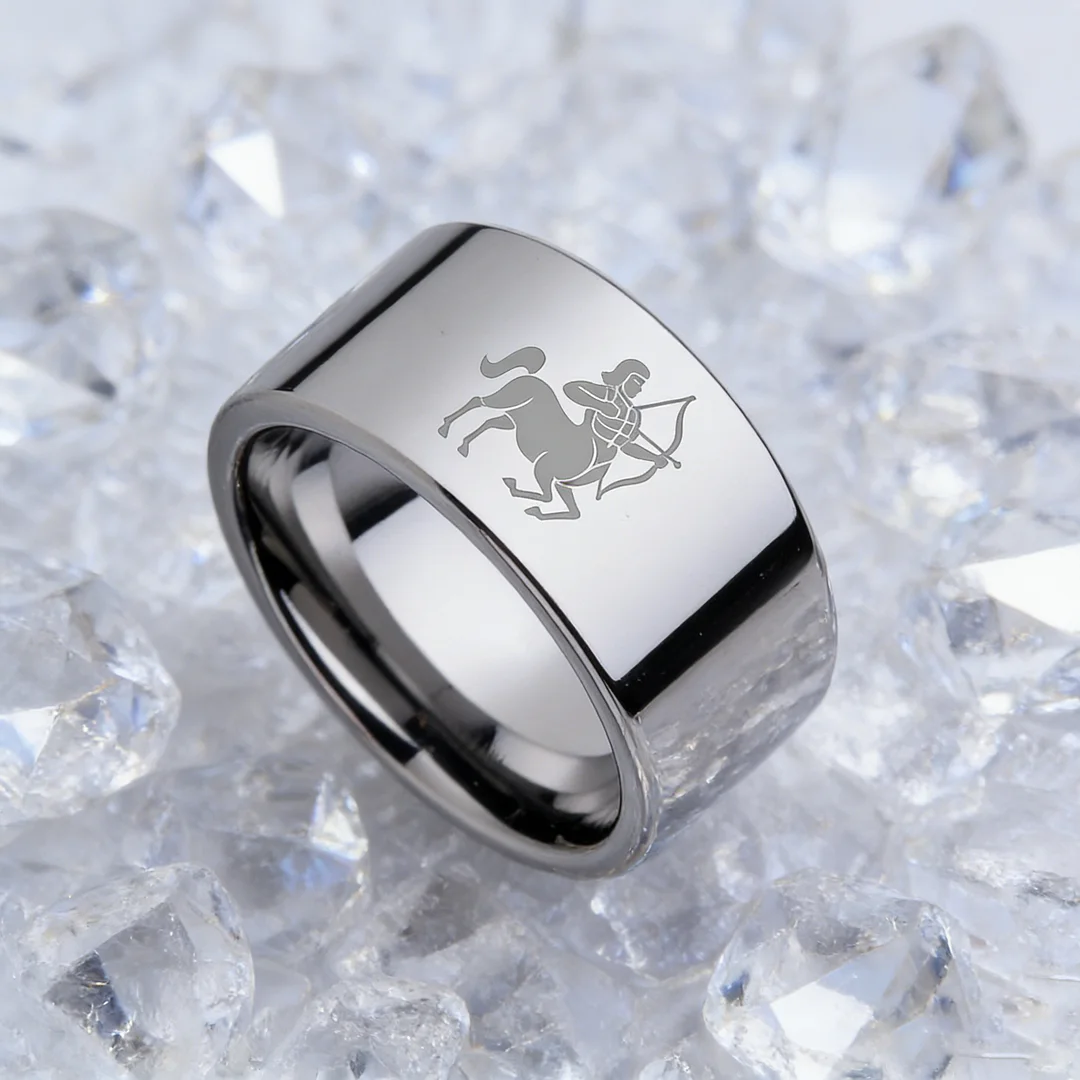 4MM 6MM 8MM 10MM Width Silver Flat Tungsten Wedding Bands Zodiac Sagittarius Laser Couple Tungsten Carbide Rings