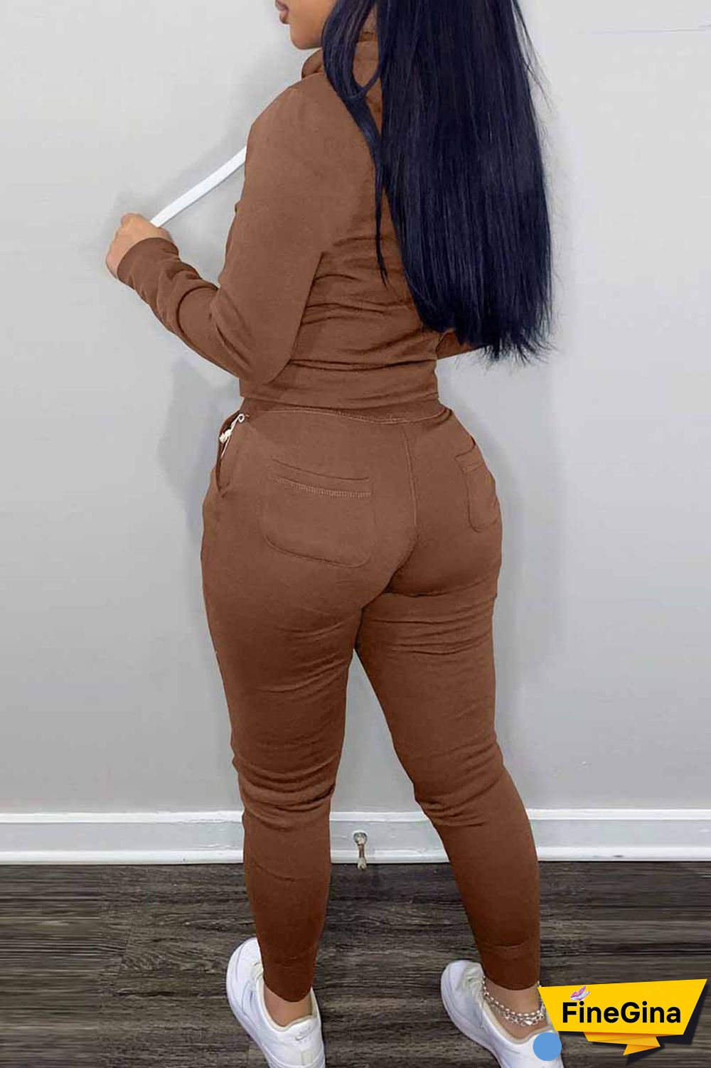 Pink Elegant Print Letter Hooded Collar Long Sleeve Two Pieces