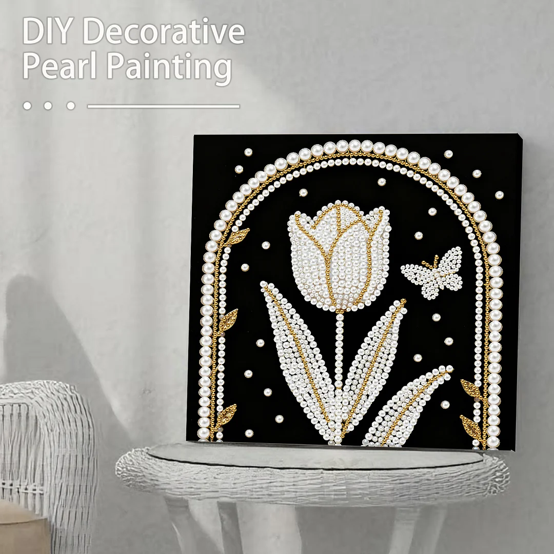 Tulip DIY Pearl Art Diamond Painting Kit for Adults Home Decor 25x25cm With Frame