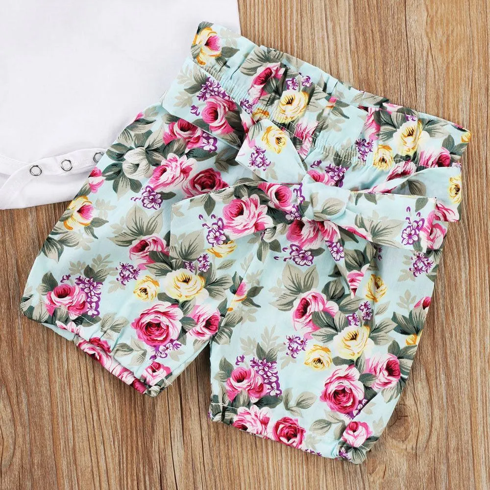 2017 Brand New Casual Newborn Toddler Infant Baby Girl Cotton Romper Crop Tops Shorts 2Pcs Outfit Floral Clothes 0-24M