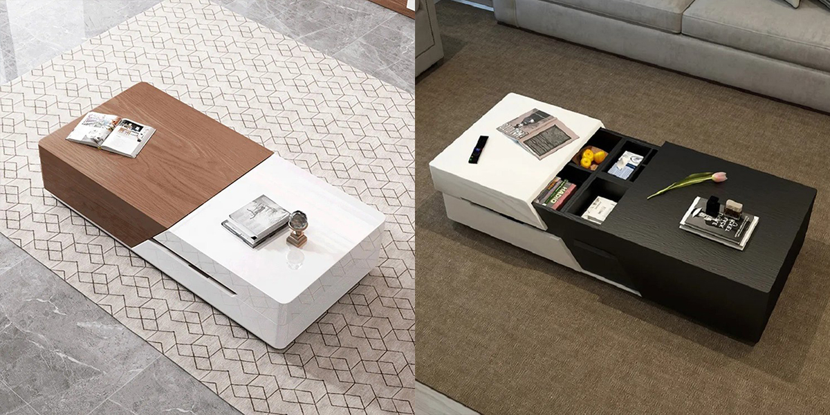 Minimalist two-tone style coffee table with hidden space