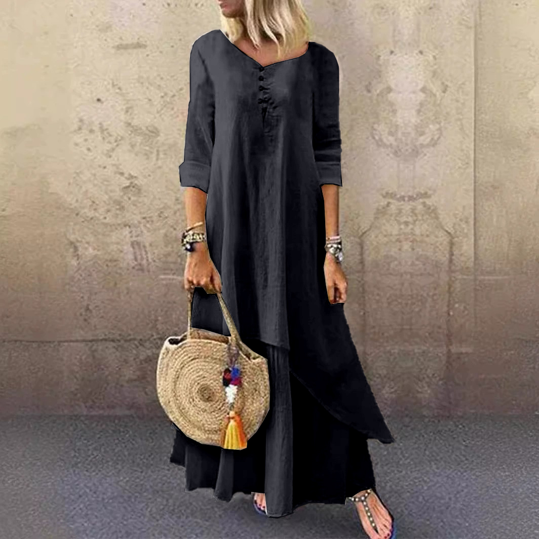Comstylish Casual Multi-layer Design Linen Dress