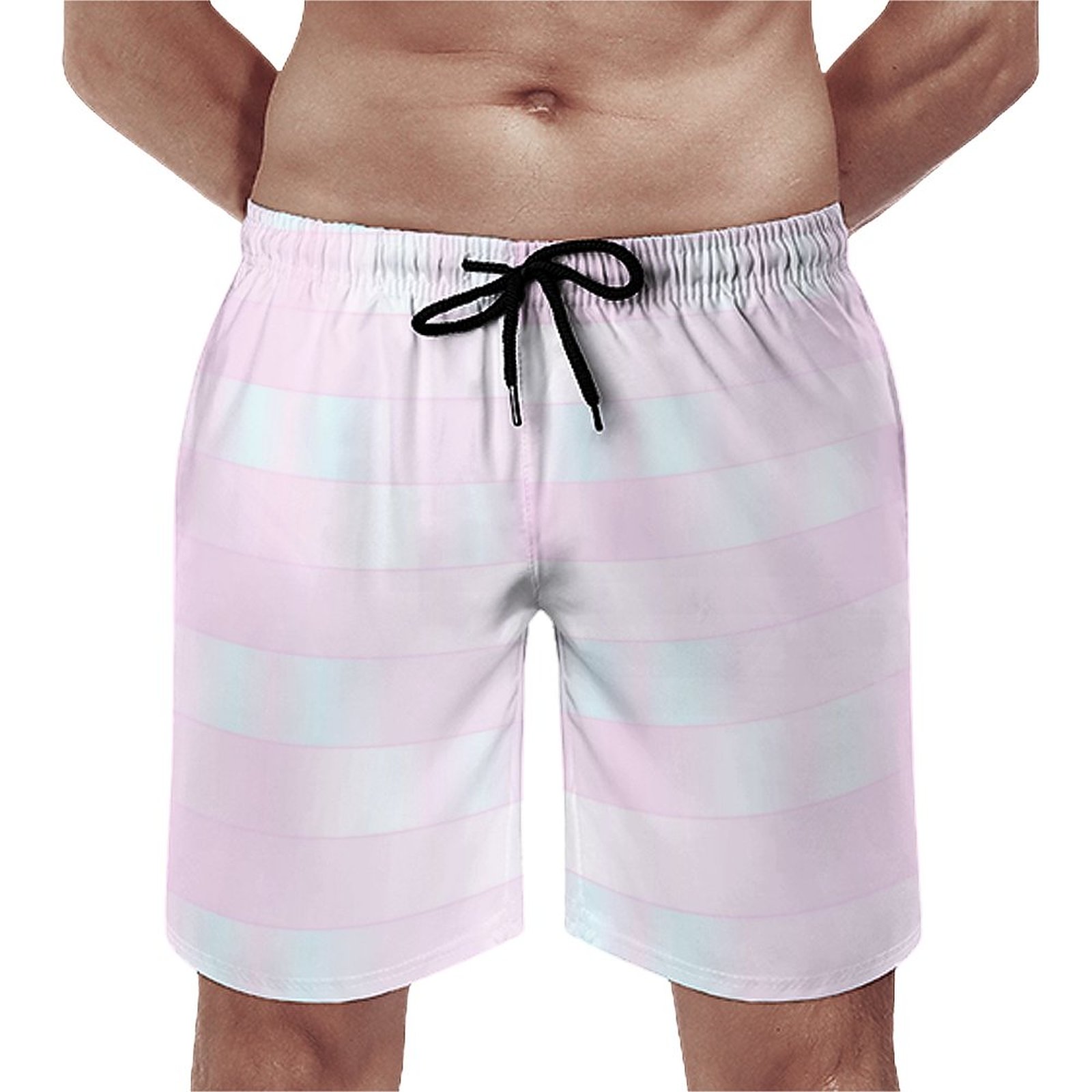 Iridescent Pink Stripe Pattern | Men's Vacation Casual Beach Shorts | Beachwear Outlet | Dog Beachwear | Anime Swim Shorts | Resort