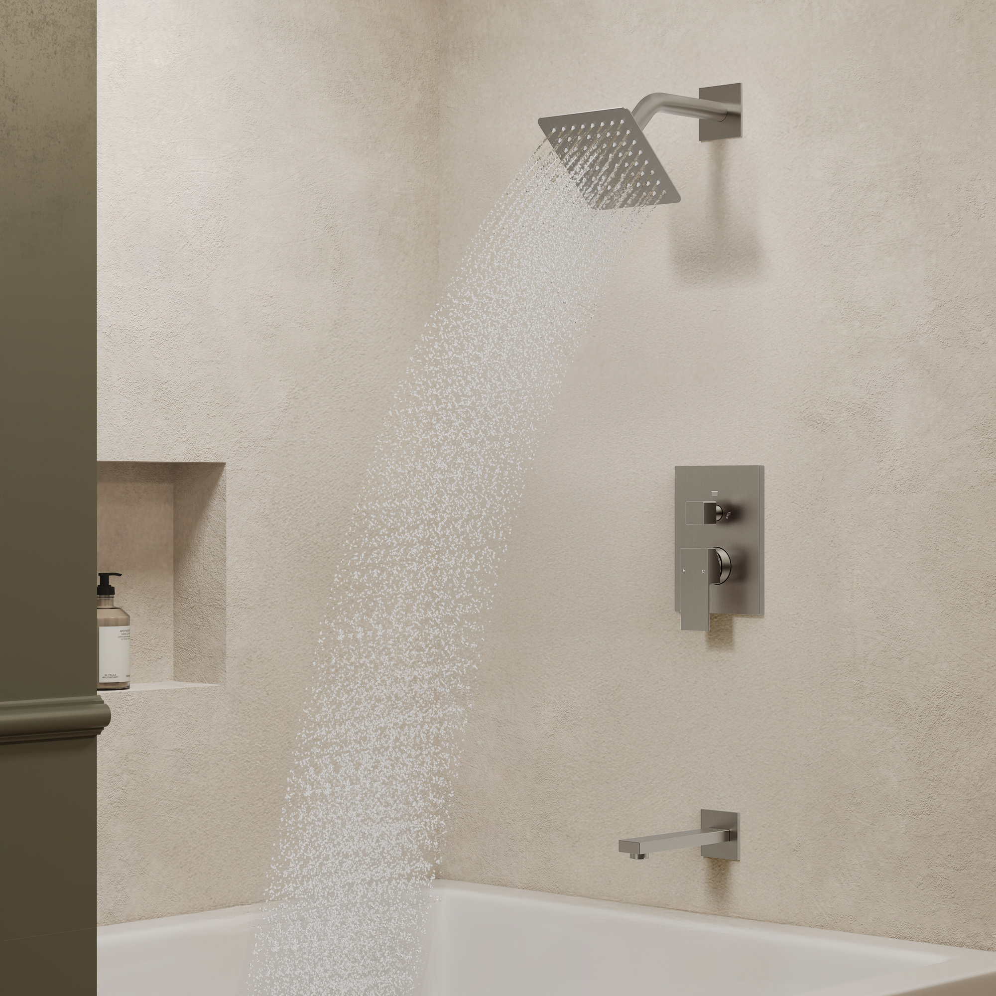 6 in. Wall Mount Single Handle 1-Spray Tub and Shower Faucet 2.5 GPM in Brushed Nickel Valve Included