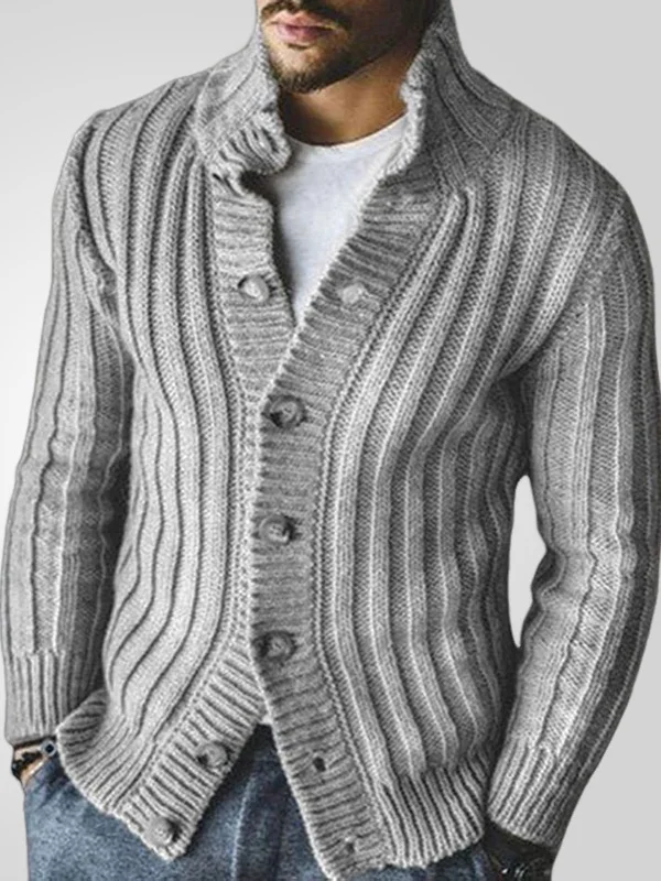 Men's Daily Textured Knit Single Breasted Stand Collar Cardigan