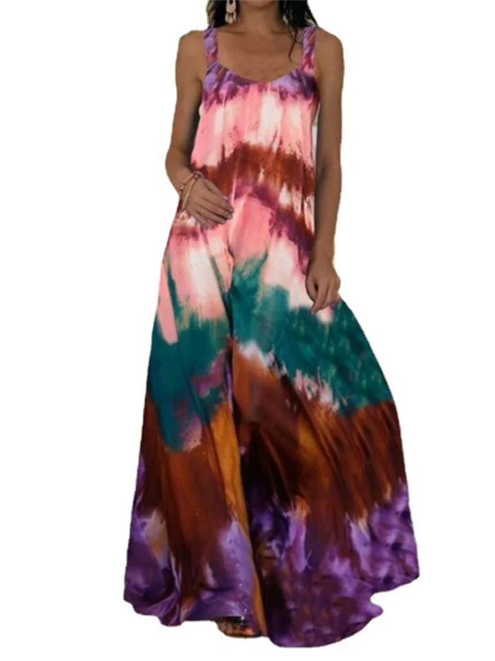 Women's Plus Size Casual Dress Slip Dress Tie Dye Long Dress Maxi Dress Sleeveless Backless Print Strap Fashion Daily Yellow Pink Spring Summer L XL XXL 3XL 4XL | 168DEAL