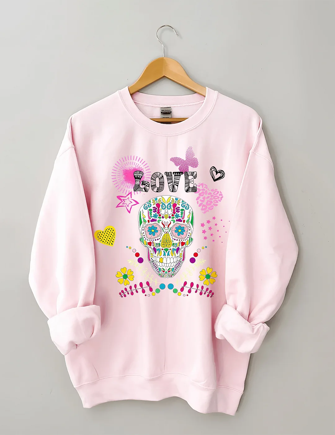 Colorful Sugar Skull & Love Graphic Sweatshirt