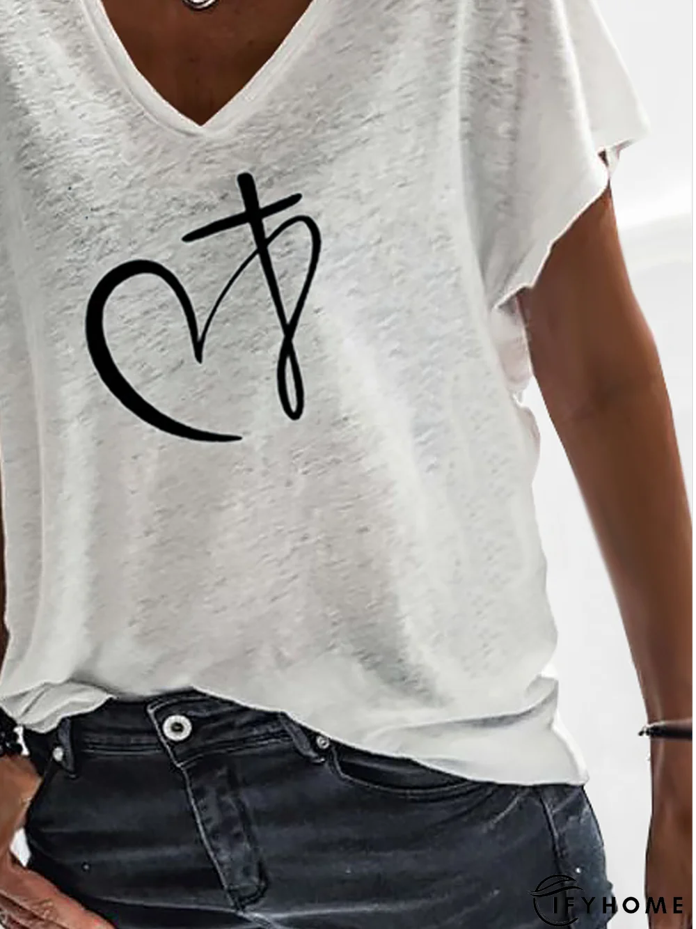 Casual Loosen Cotton Blends Short Sleeve Tunic T-Shirt | IFYHOME