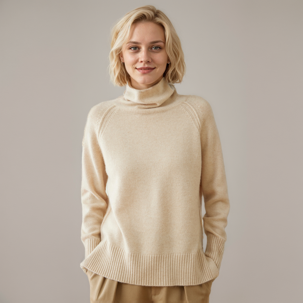 Women's Cashmere Knitted Sweater Semi-turtleneck Soft and High-end REAL SILK LIFE
