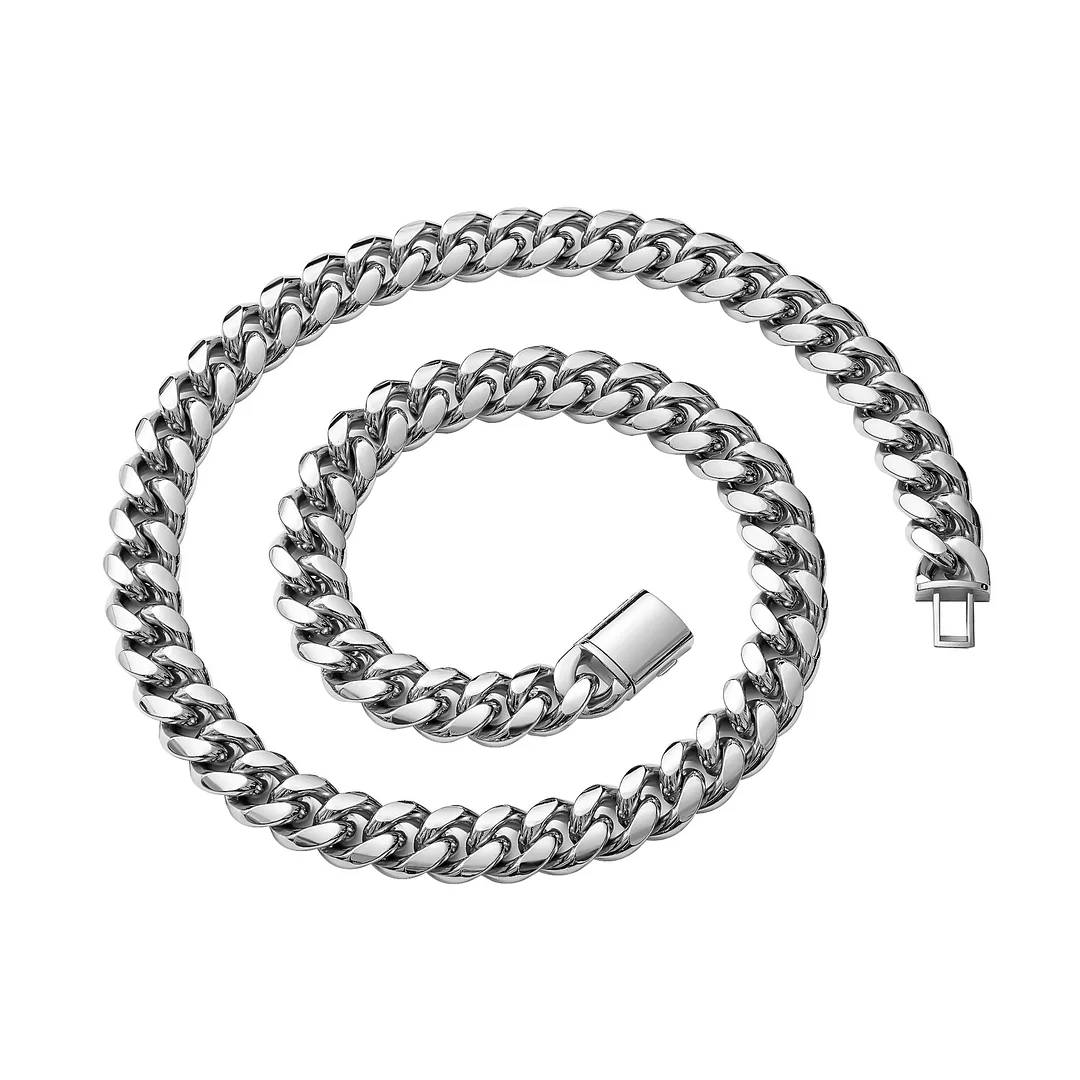 Titanium Stainless Steel Mens Cuban Link Chain,  Sliver Miami Cuban Chains Necklace,No Tarnish&Durable Hip Hop Mens Hewelry, 16"-30" Length