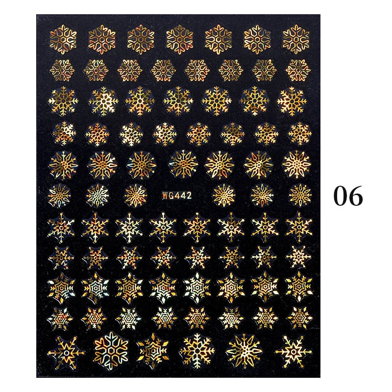 3D Christmas Nail Art Decoration Stickers Sparkly Gold White Colorful  Glitter Geometry Snowflake Winter Slider Nail Foils-Nail Inspo