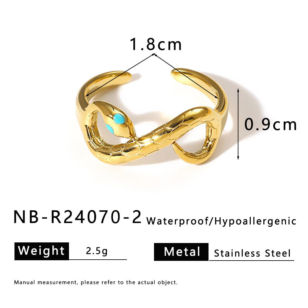 Best-Selling Snake-Shaped Inlaid Zircon Classic Open Stainless Steel Hand Jewelry Gold-Plated Texture Ring Couple