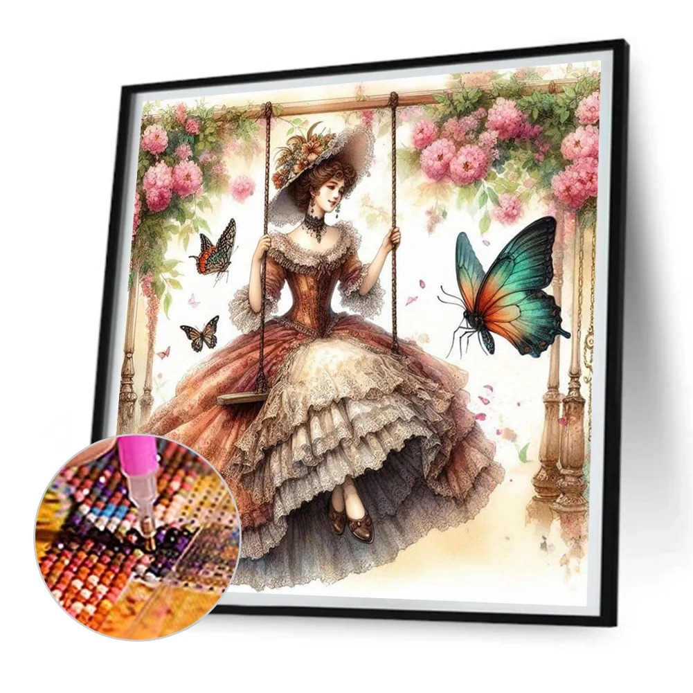 Full Round Diamond Painting 30*30cm - Lady On The Swing