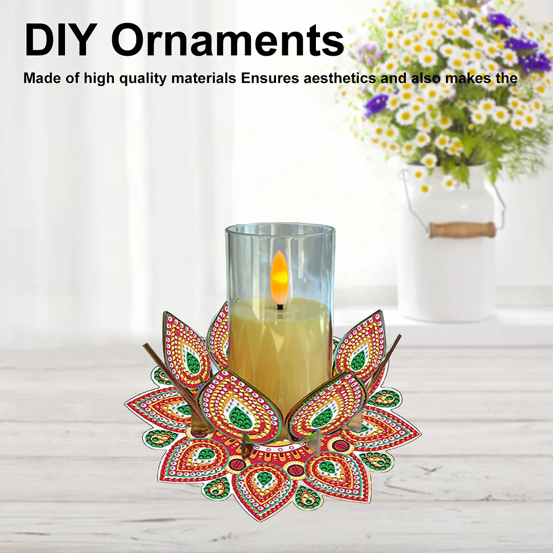 Mandala Lotus-J Acrylic DIY Diamond Painting Candle Holders Without Candles Crystal Painting Tealight Candle Stand Table Centerpiece for Adults Beginners Home Party Decor