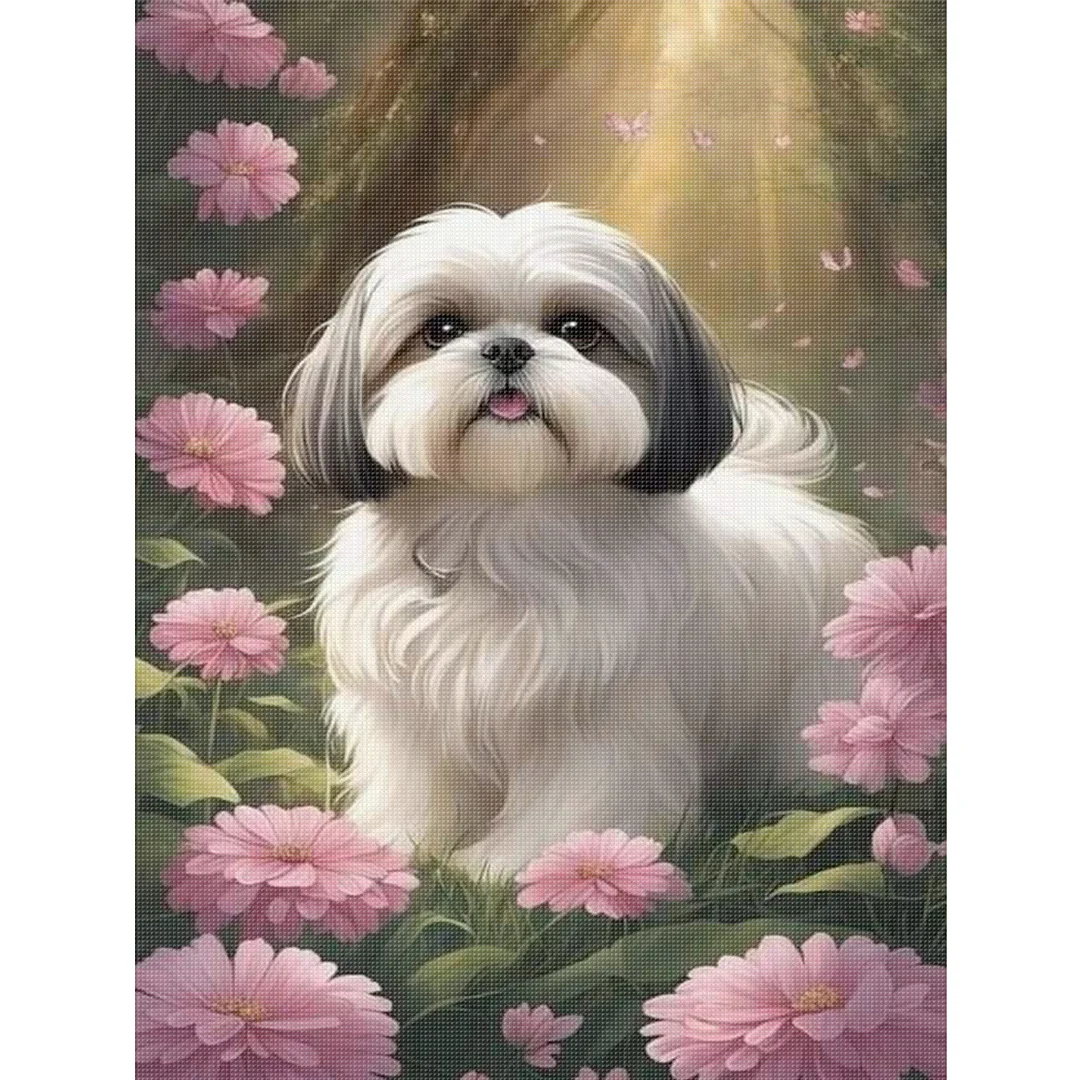 Shih Tzu Full 11CT DIY Stamped Cross Stitch Kits 40x55cm for Adults Home Decor
