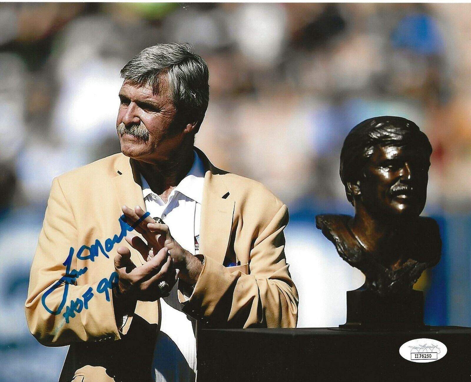 Tom Mack signed Los Angeles Rams 8x10 Photo Poster painting autographed W/ HOF Inscription 4 JSA