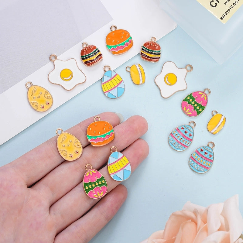 10 PCS/Package 14.2*21.7mm 19.3*17.3mm 21*25.5mm Alloy Easter Egg Hamburger Fried Egg Jewelry Accessories Pendant