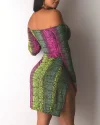 Off Shoulder Cutout Printed Slit Dress