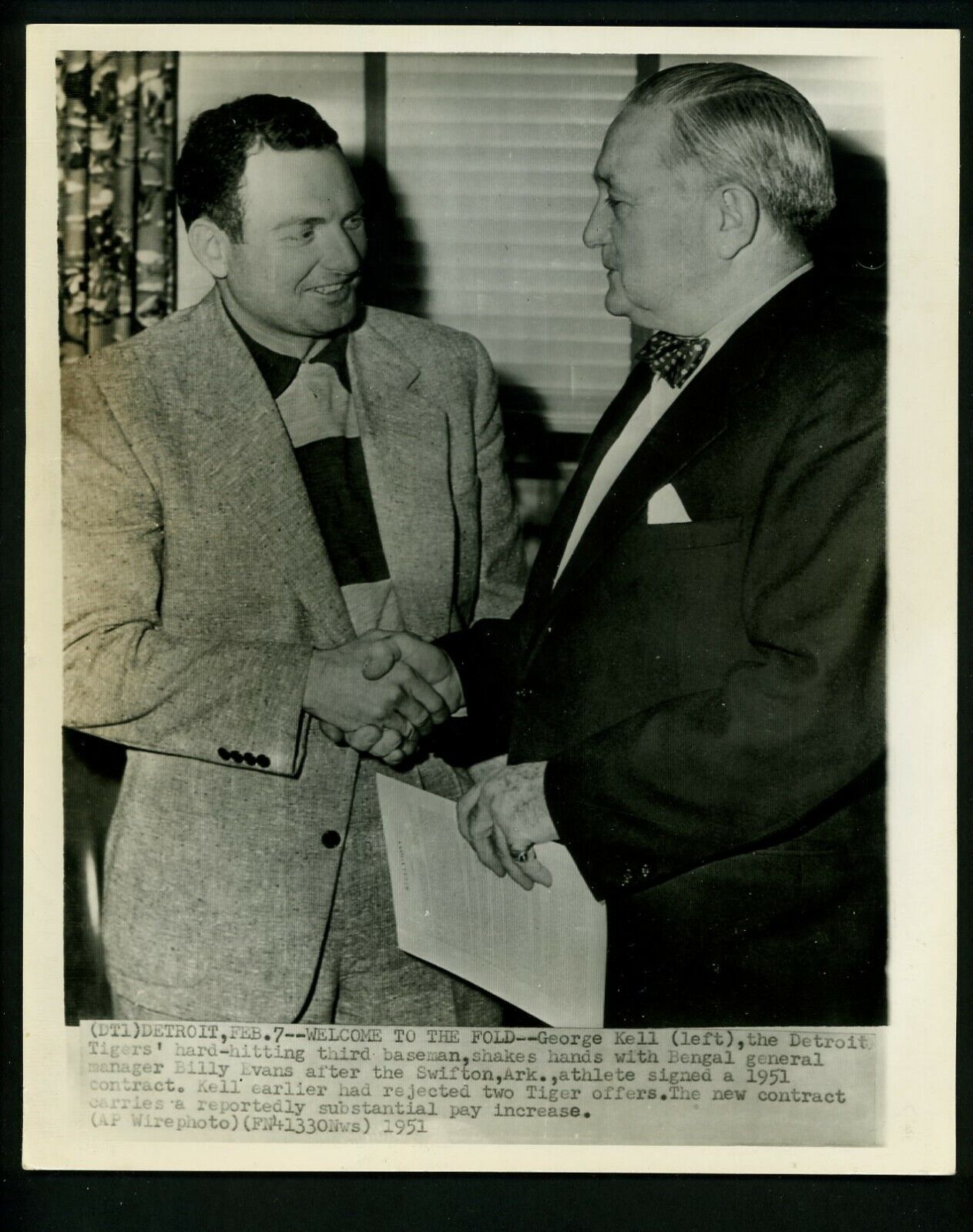 George Kell & Billy Evans 1951 Press Photo Poster painting Detroit Tigers