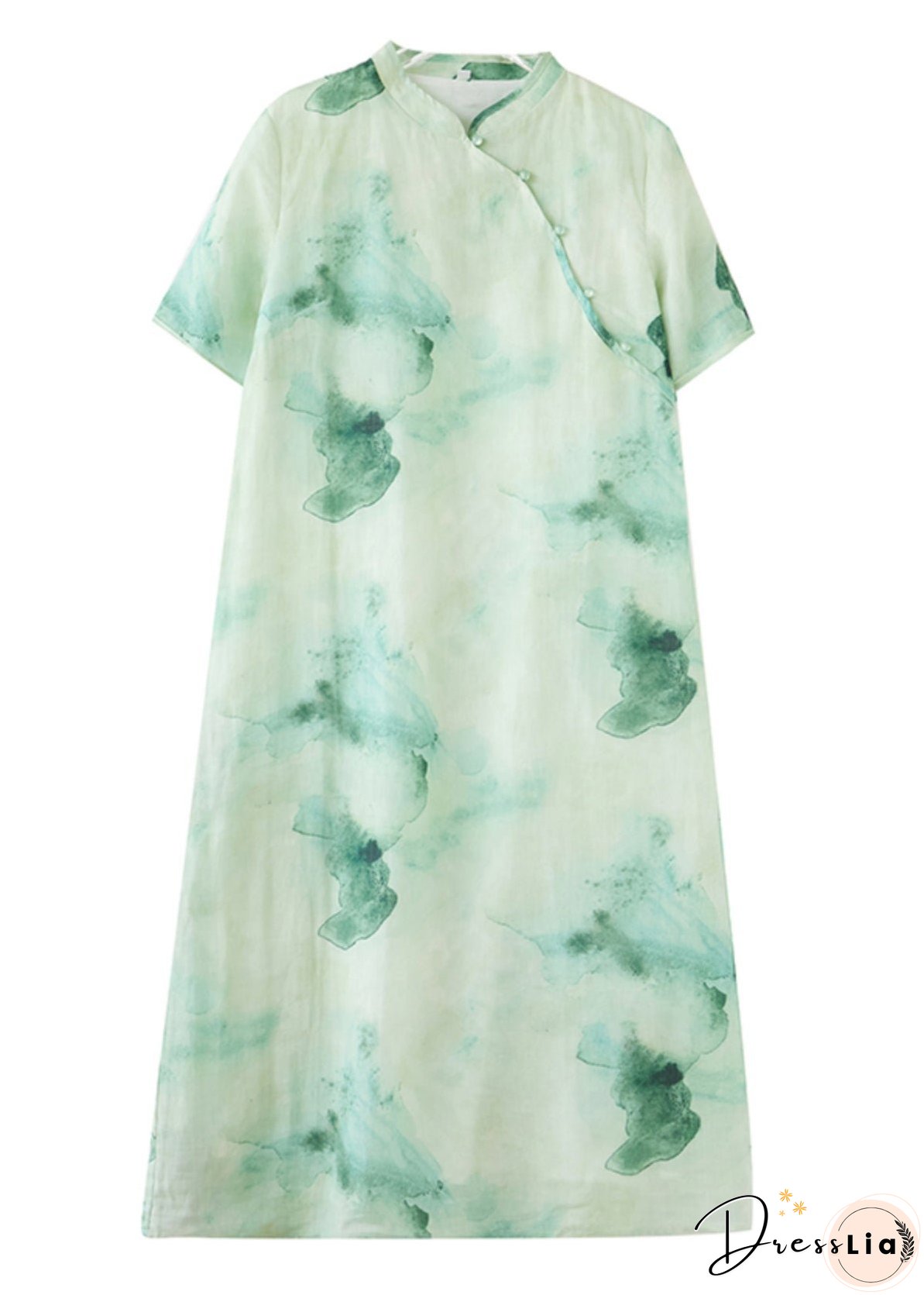 Retro Green Print Button Maxi Dresses Summer