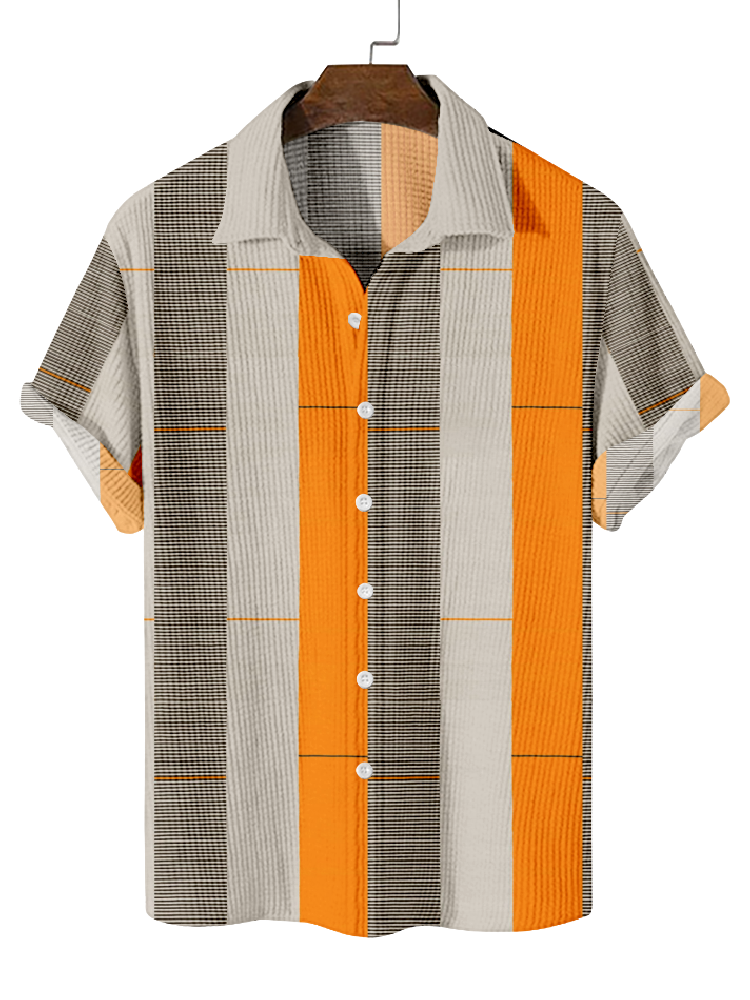 Men's Classic Textured Striped Short-Sleeved Shirt  0737