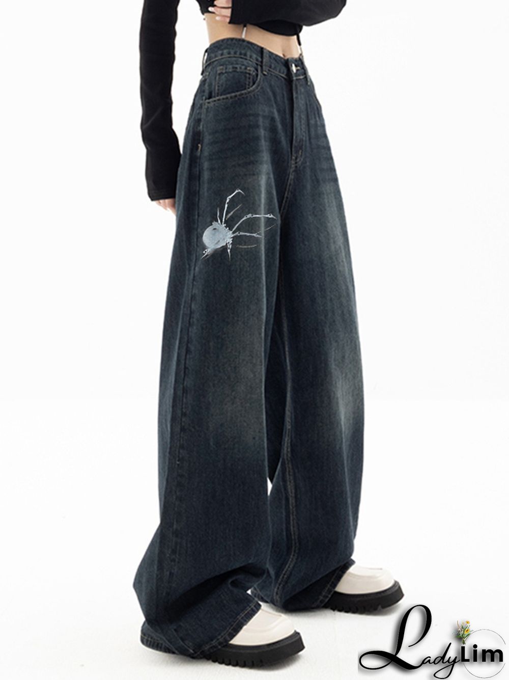 Vintage Blue 90s Print Boyfriend Jeans