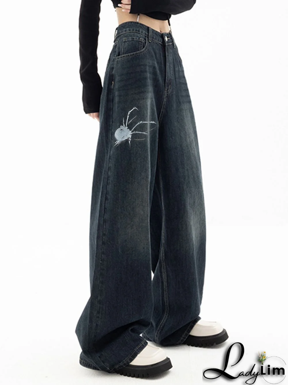 Vintage Blue 90s Print Boyfriend Jeans