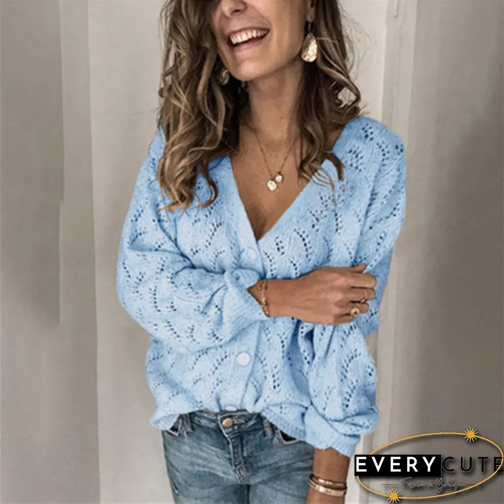 V neck Hollow Out Knit Sweater P13611