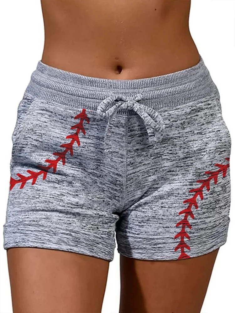 Women's Baseball Print Elastic Waist Sport Shorts socialshop