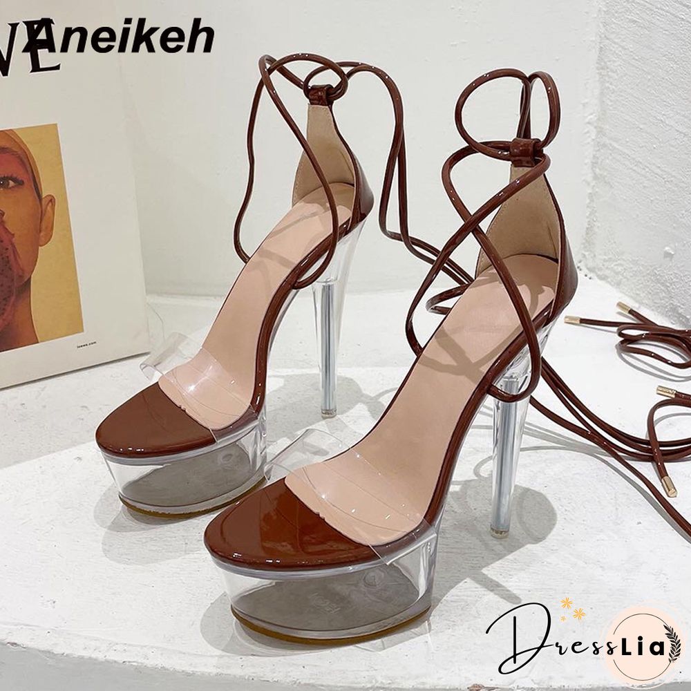 Aneikeh Ultra High Crystal Platform Sandalias Peep Toe Ankle-Wrap Buckle Strap NEW Women Shoes Summer Nightclub Party Fashion