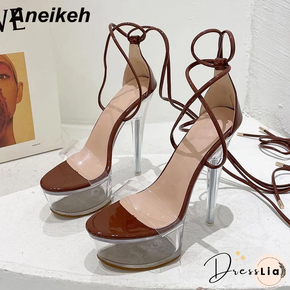 Aneikeh Ultra High Crystal Platform Sandalias Peep Toe Ankle-Wrap Buckle Strap NEW Women Shoes Summer Nightclub Party Fashion