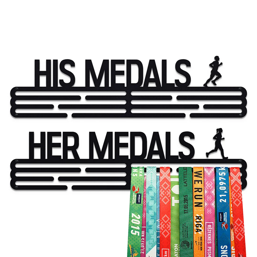 HIS & HER MEDALS Medal Hanger Display – Powder coated (matte black) – Large / 430mm / 96 Medals