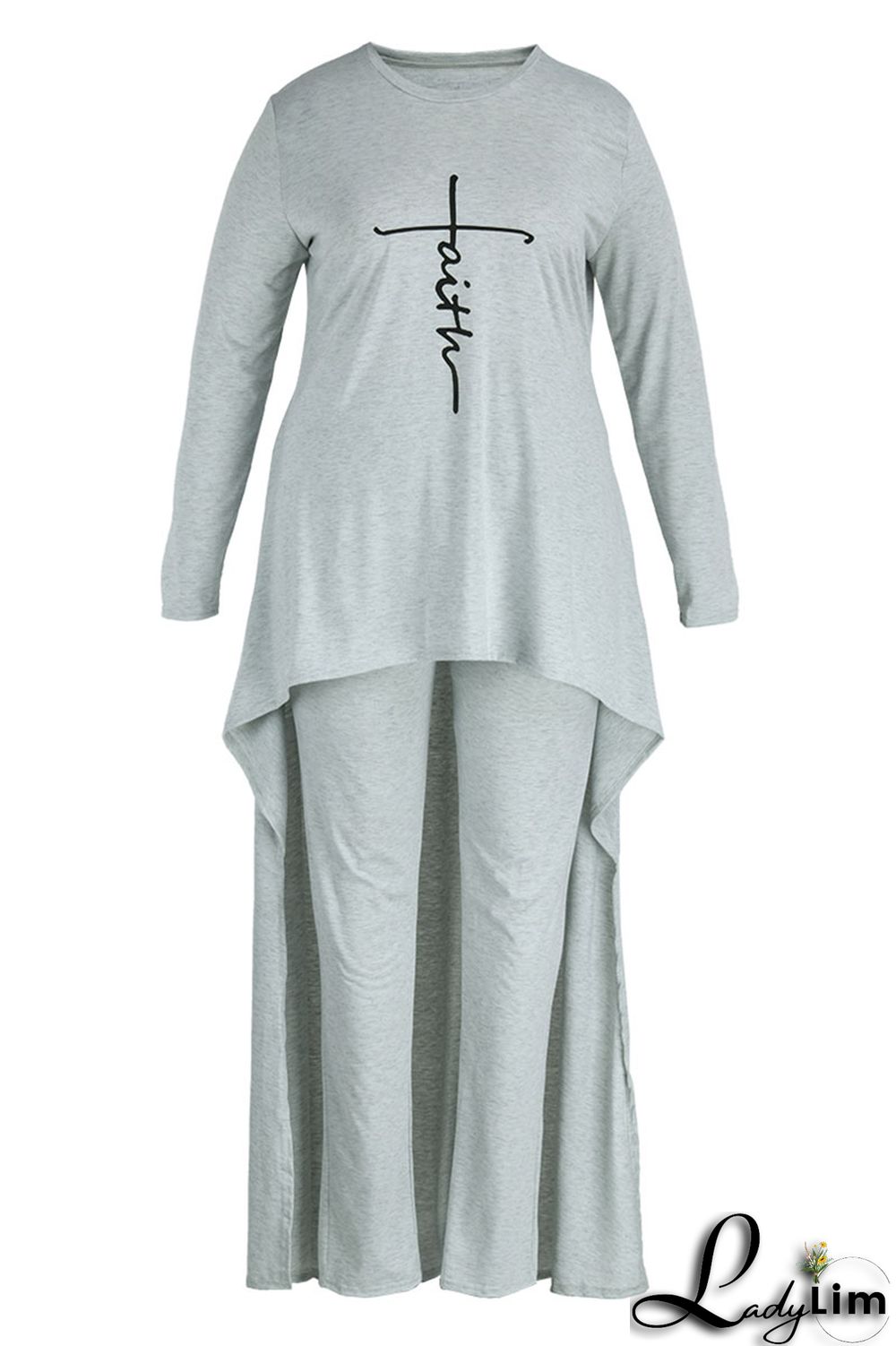 Army Green Fashion Casual Print Asymmetrical O Neck Plus Size Two Pieces